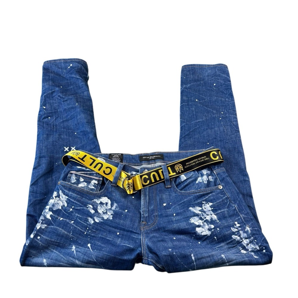 Cult Of Individuality Rocker Slim Paint Splatter Belted Men's Jeans Size 32x33